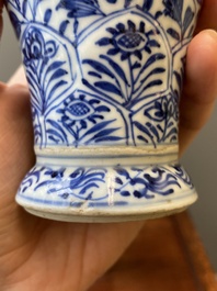 A pair of Chinese blue and white vases with silver mounts, Kangxi