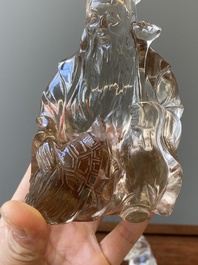 Two Chinese rock crystal sculptures of a sage with a turtle and of a Buddhist lion, 19th C.