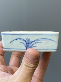 A fine Chinese blue and white rectangular seal paste box and cover, Ming