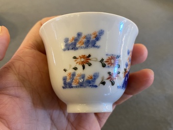 A pair of Chinese famille verte 'grasshopper' teacups, Kangxi mark but probably later