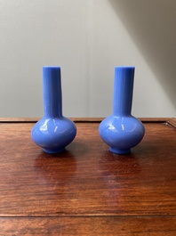 A pair of Chinese turquoise-blue Peking glass bottle vases, Qing