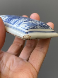 A fine Chinese blue and white rectangular seal paste box and cover, Ming