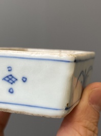 A fine Chinese blue and white rectangular seal paste box and cover, Ming