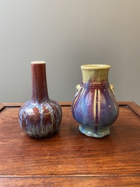 Two Chinese flamb&eacute;-glazed vases, 19th C.