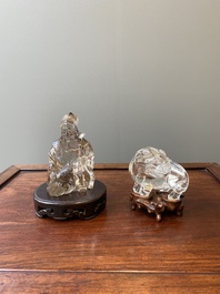 Two Chinese rock crystal sculptures of a sage with a turtle and of a Buddhist lion, 19th C.