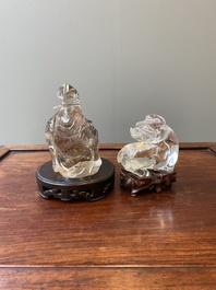 Two Chinese rock crystal sculptures of a sage with a turtle and of a Buddhist lion, 19th C.