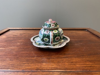 A Chinese famille rose teapot and cover on stand, Yongzheng