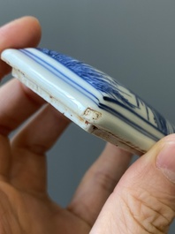 A fine Chinese blue and white rectangular seal paste box and cover, Ming