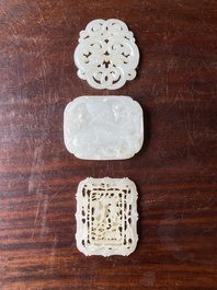 Two Chinese white jade reticulated carvings and a ruyi scepter plaque, Qing