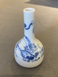 A Chinese blue and white 'dragon' bottle vase, Yongzheng mark, probably Republic