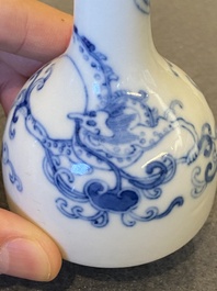 A Chinese blue and white 'dragon' bottle vase, Yongzheng mark, probably Republic