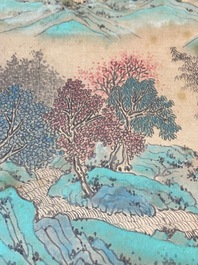 Xu Yang 徐揚 (1712-1777) en Wu Hufan 吳湖帆 (1894-1968): : 'Berglandschap, gedateerd 1755, met latere kalligrafie, inkt en kleur op zijde