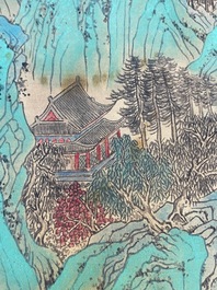 Xu Yang 徐揚 (1712-1777) en Wu Hufan 吳湖帆 (1894-1968): : 'Berglandschap, gedateerd 1755, met latere kalligrafie, inkt en kleur op zijde