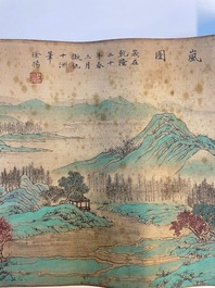 Xu Yang 徐揚 (1712-1777) en Wu Hufan 吳湖帆 (1894-1968): : 'Berglandschap, gedateerd 1755, met latere kalligrafie, inkt en kleur op zijde