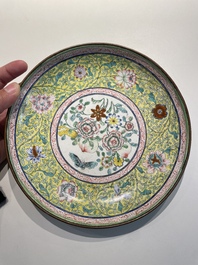 A Chinese Canton enamel 'sanduo' plate, Qianlong