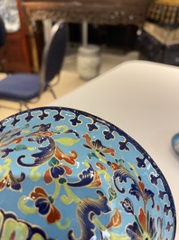 A Chinese Canton enamel 'lotus' spice dish and a floral bowl, Qianlong/Jiaqing