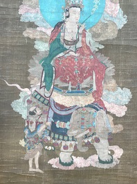 Chinese school: 'Samanthabadra riding the elephant with six tusks', ink and colours on silk, 17/18th C.