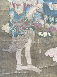 Chinese school: 'Samanthabadra riding the elephant with six tusks', ink and colours on silk, 17/18th C.