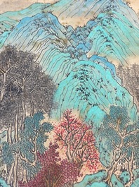 Xu Yang 徐揚 (1712-1777) en Wu Hufan 吳湖帆 (1894-1968): : 'Berglandschap, gedateerd 1755, met latere kalligrafie, inkt en kleur op zijde