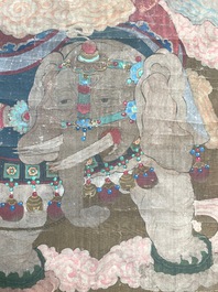 Chinese school: 'Samanthabadra riding the elephant with six tusks', ink and colours on silk, 17/18th C.