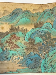 Xu Yang 徐揚 (1712-1777) en Wu Hufan 吳湖帆 (1894-1968): : 'Berglandschap, gedateerd 1755, met latere kalligrafie, inkt en kleur op zijde