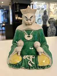 A Chinese verte biscuit figure of Longwang, Kangxi