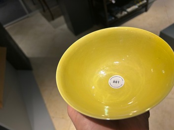 A Chinese yellow-ground 'cranes' bowl, Yongzheng mark and probably of the period