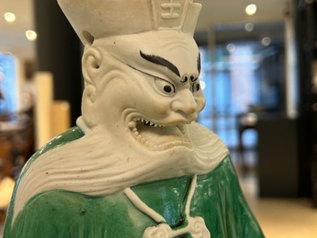 A Chinese verte biscuit figure of Longwang, Kangxi