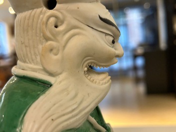 A Chinese verte biscuit figure of Longwang, Kangxi