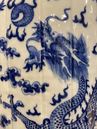 A pair of Chinese blue and white 'dragon' vases, 19th C.