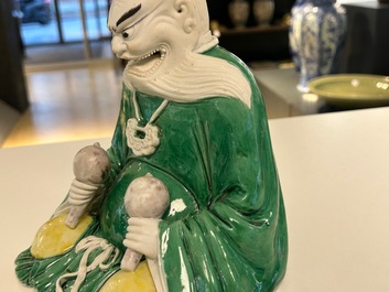 A Chinese verte biscuit figure of Longwang, Kangxi