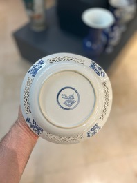 A Chinese blue and white plate with pierced rim, Kangxi