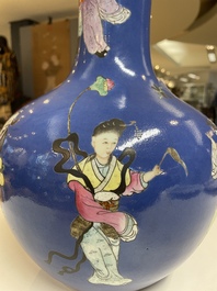 A Chinese famille rose blue-ground bottle vase, Qianlong mark, Republic