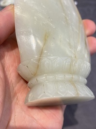 A Chinese white jade sculpture of Guanyin on a lotus throne, Qing