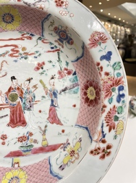 A deep Chinese famille rose dish with figurative design, Yongzheng