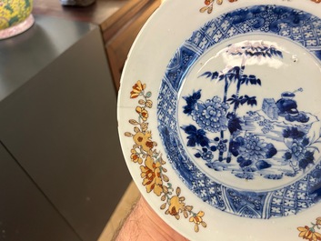 14 Chinese blue, white and verte-Imari plates, Kangxi/Qianlong