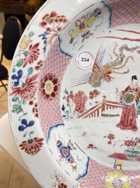 A deep Chinese famille rose dish with figurative design, Yongzheng