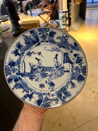 14 Chinese blue, white and verte-Imari plates, Kangxi/Qianlong