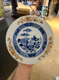 14 Chinese blue, white and verte-Imari plates, Kangxi/Qianlong