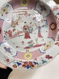 A deep Chinese famille rose dish with figurative design, Yongzheng