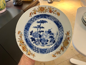 14 Chinese blue, white and verte-Imari plates, Kangxi/Qianlong