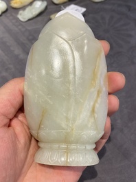 A Chinese white jade sculpture of Guanyin on a lotus throne, Qing