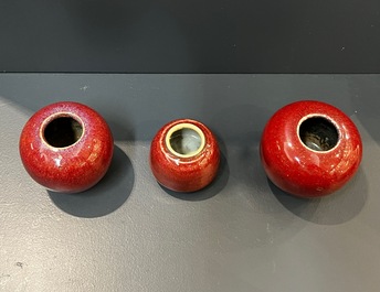 Five Chinese copper-red and flamb&eacute;-glazed water pots, 19th C.