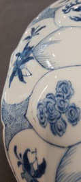 Een Chinese blauw-witte lotusvormige schotel, Chenghua merk, Kangxi