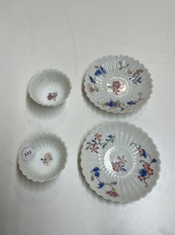 A pair of Chinese famille rose chrysanthemum-shaped cups and saucers, Yongzheng