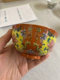 A Chinese coral red-ground imperial style falangcai bowl, Republic