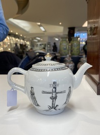 A Chinese grisaille 'Crucifixion' teapot and cover, Qianlong