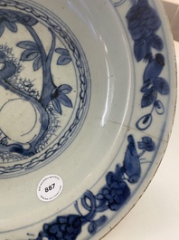 A Chinese blue and white 'hare' dish, Jiajing