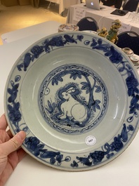 A Chinese blue and white 'hare' dish, Jiajing