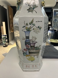 A Chinese hexagonal qianjiang cai vase, signed Wang Qi 王琦, 19/20th C.